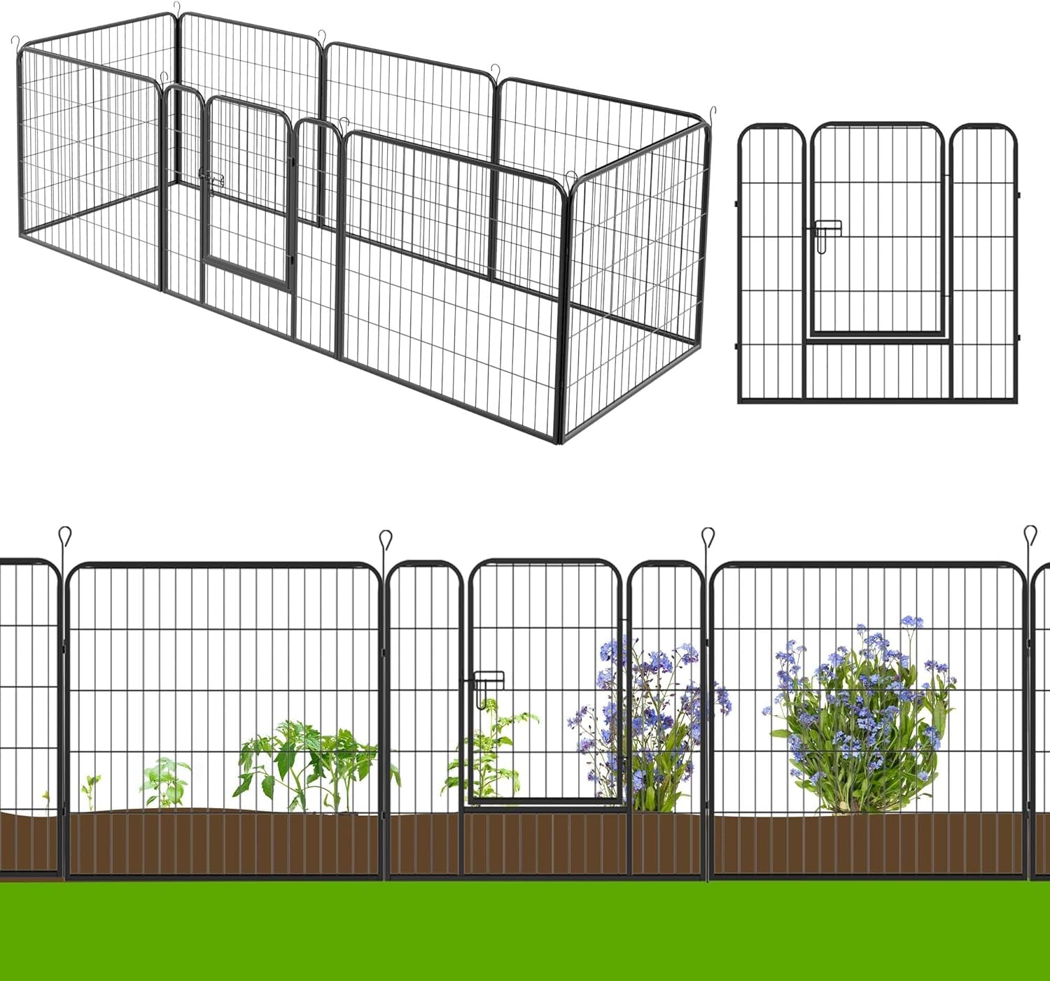 Decorative Garden Fence - 32 in X 21Ft Rustproof Folding Fencing Landscape Patio Flower Bed Animal Barrier Border for Dog Outdoor Fences Black