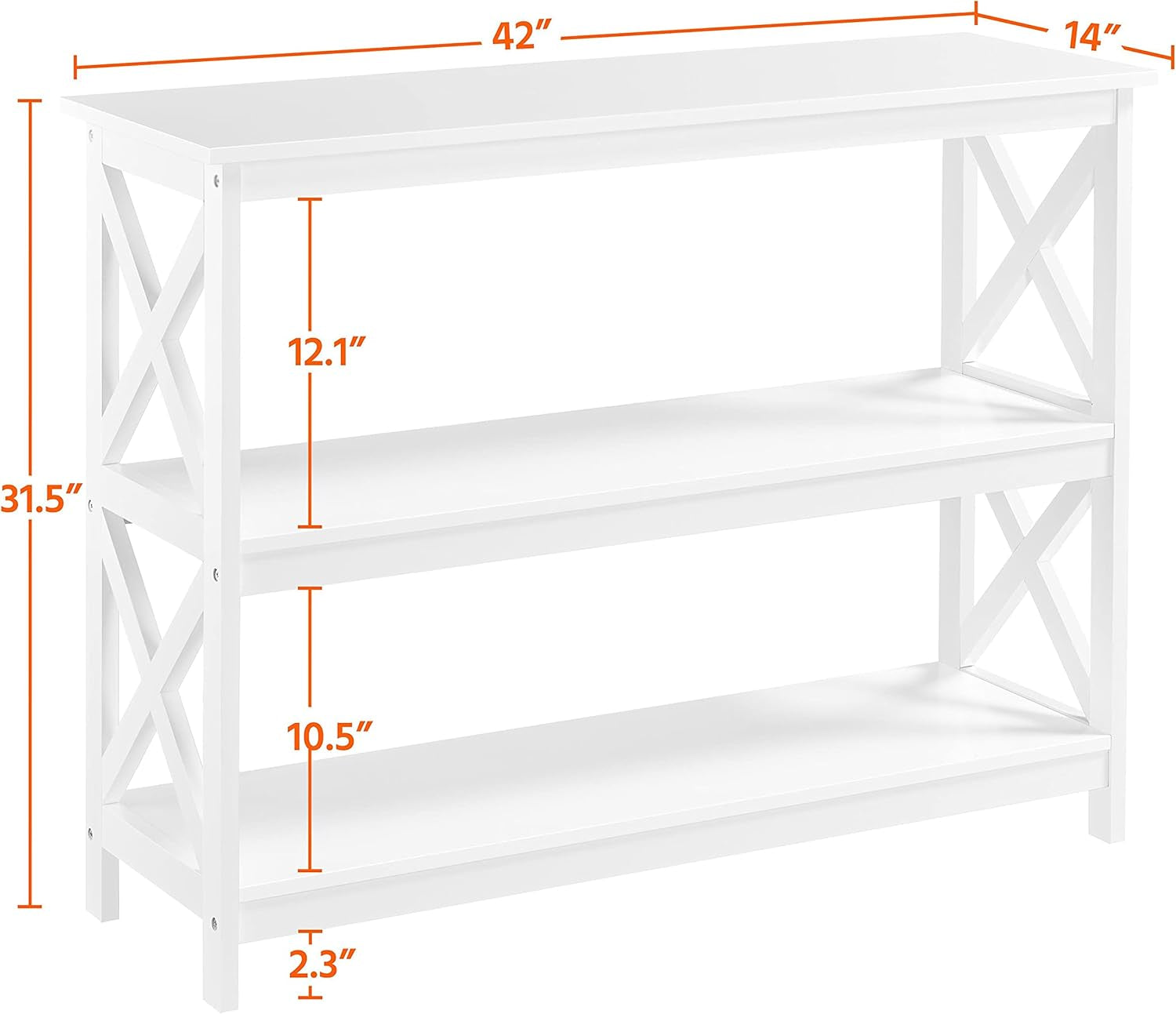 Console Table with 3 Storage Shelves, Entryway Table Sofa Side Table Narrow Long Bookshelf for Hallway Living Room, Accent Furniture, White