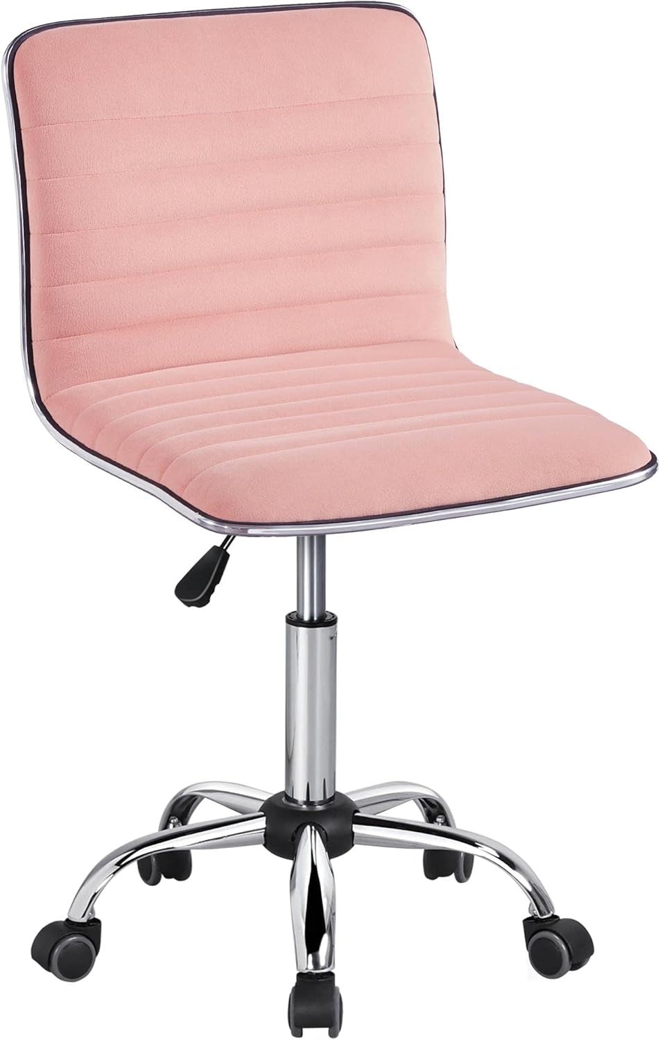 Adjustable Task Chair PU Leather Low Back Ribbed Armless Swivel White Desk Chair Office Chair Wheels