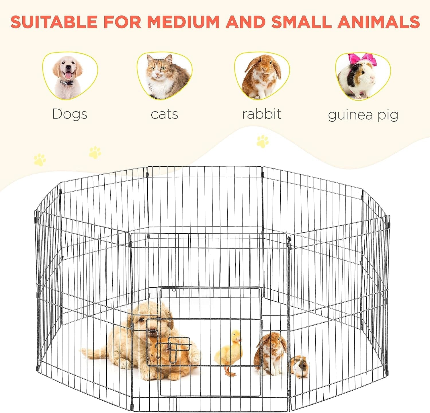 24&quot; High 8 Panel Foldable Metal Dog Exercise Pen Pet Playpen Dog Fence Outdoor &amp; Indoor Use for Small Animals with Door Black