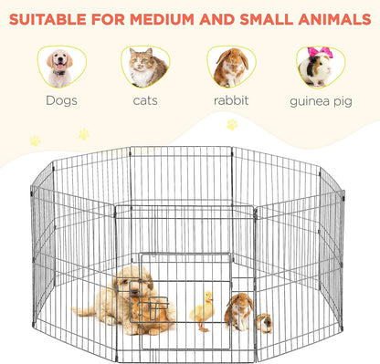 24&quot; High 8 Panel Foldable Metal Dog Exercise Pen Pet Playpen Dog Fence Outdoor &amp; Indoor Use for Small Animals with Door Black