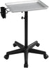 Rolling Salon Tray - Aluminum Trolley Cart Equipment on Wheels & Adjustable Height Mobile Beauty Salon Spa Stools Service Instrument Storage Tray W/Accessory Caddy - Silver