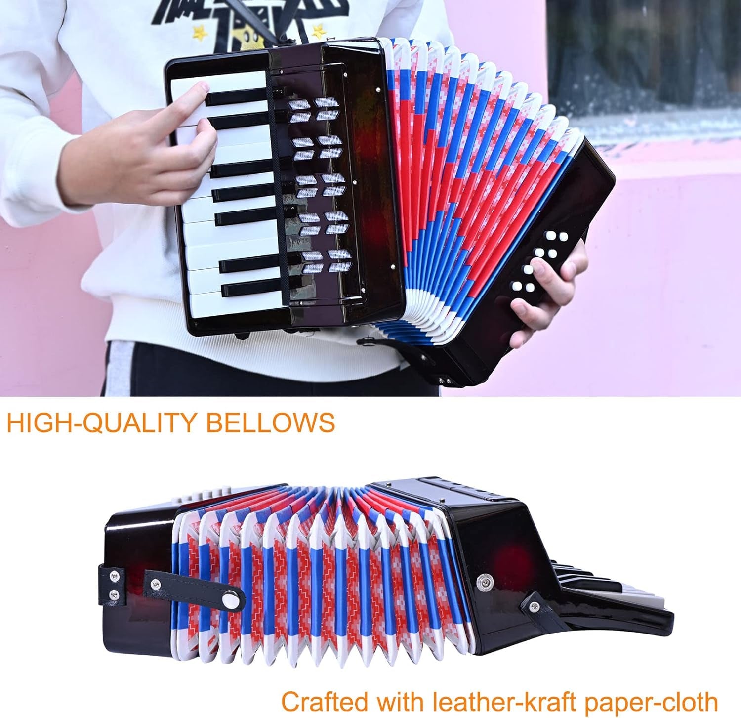 Accordion 17 Piano Keys 8 Bass Button Accordion,Kids Musical Instrument,Mini Accordian Gift