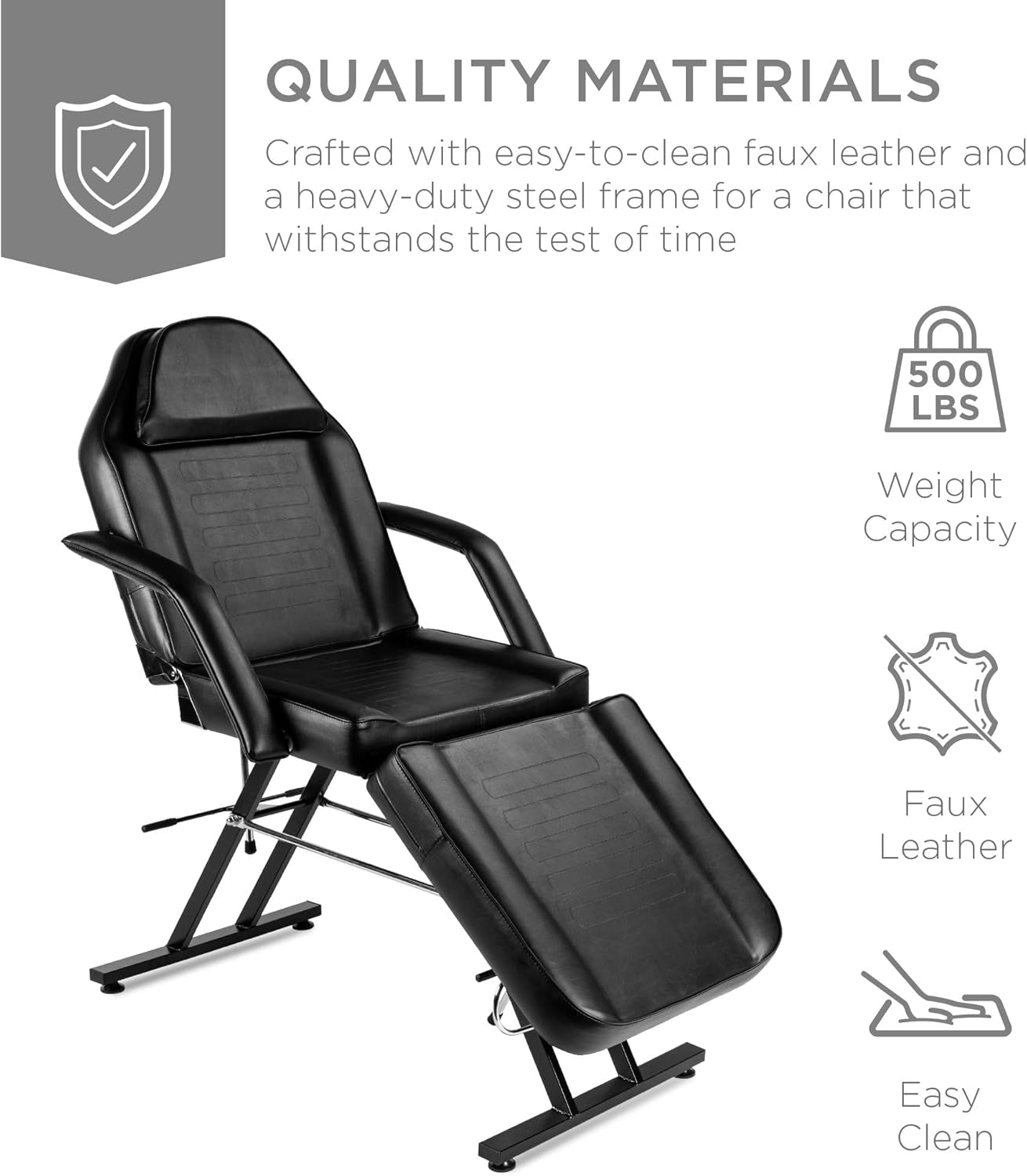 71In 3-Section Multipurpose Massage Bed, Spa &amp; Salon Facial, Tattoo Chair W/Hydraulic Stool, Removable Headrest, Facial Cradle, Towel Hanger - Black