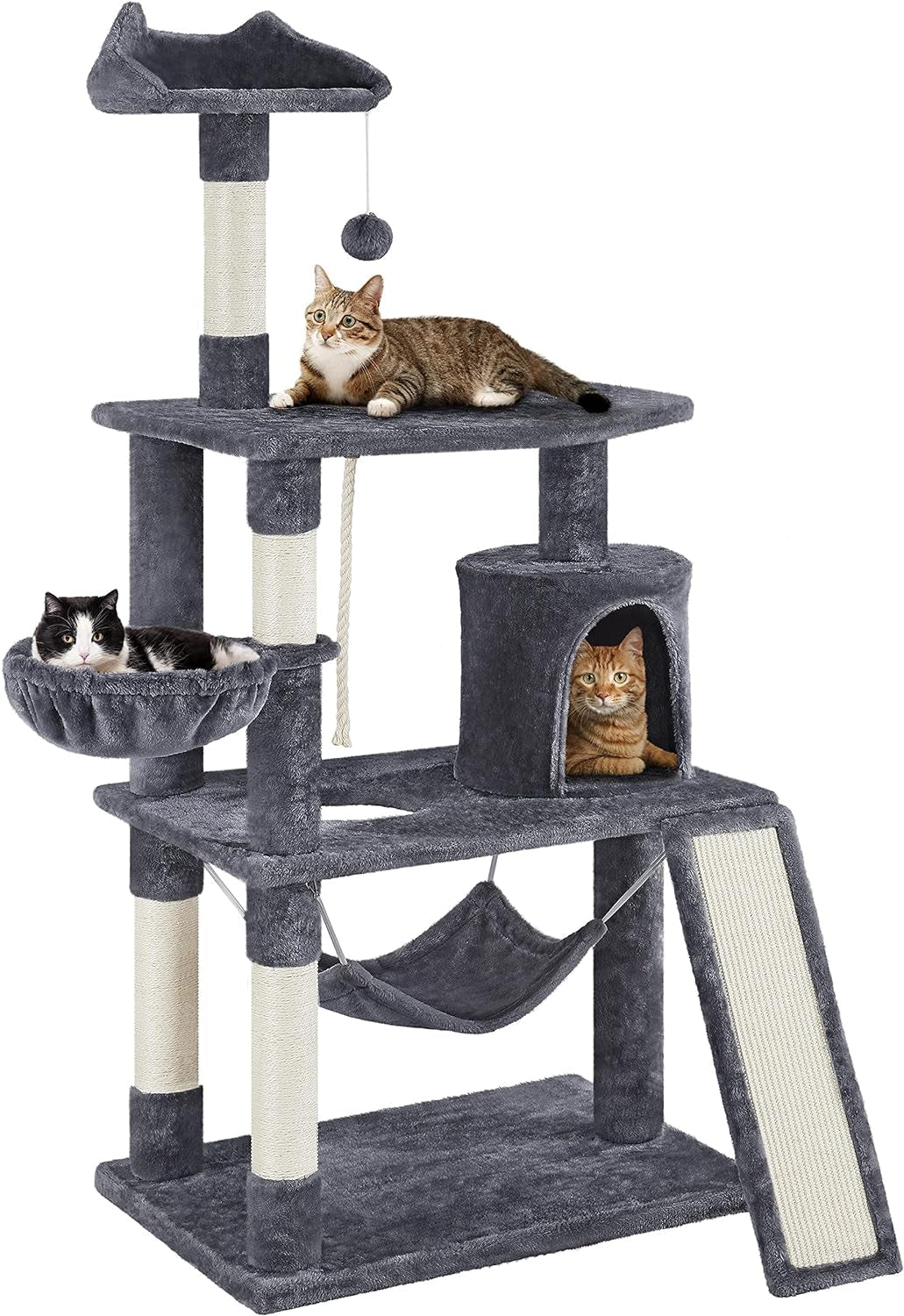 63.5″ H Cat Tree, Multi Level Cat Tree Condo with Basket Hammock Scratching Post, Cat Furniture for Indoor Cats