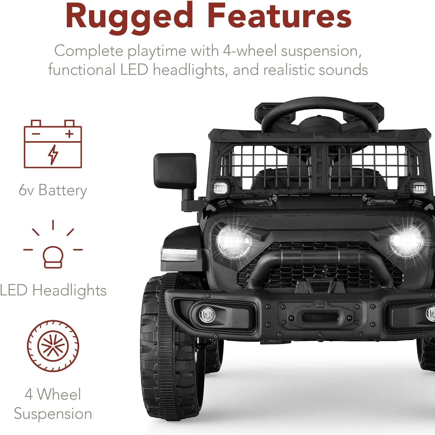 6V Kids Ride on Toy, Mini Truck, Electric Play Car W/Parent Remote Control, 4-Wheel Suspension, LED Lights, 2 Speeds, Functional Horn, 3.1MPH Max Speed - Black