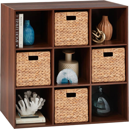 9-Cube Storage Organizer, 13.5In Shelf Opening, Bookcase, Display Shelf, Customizable W/ 3 Removable Back Panels – Walnut