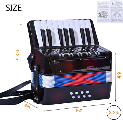 Accordion 17 Piano Keys 8 Bass Button Accordion,Kids Musical Instrument,Mini Accordian Gift