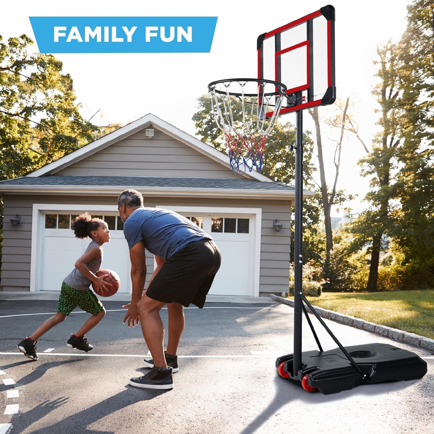 Kids Height-Adjustable Basketball Hoop System, Portable Game W/Wheels, Fillable Base, 70.5In to 82.3In Height