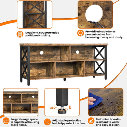 TV Stand for Living Room, Industrial Entertainment Center for 65 Inch TV, Rustic TV Console Stand with Storage Cabinets Wood and Metal, Rustic Brown