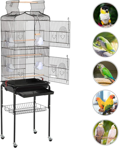 64-Inch Play Open Top Medium Small Bird Cage with Detachable Rolling Stand for Parrot Lovebirds Finches Canaries Parakeets Cockatiels Budgie Parrotlet Conures