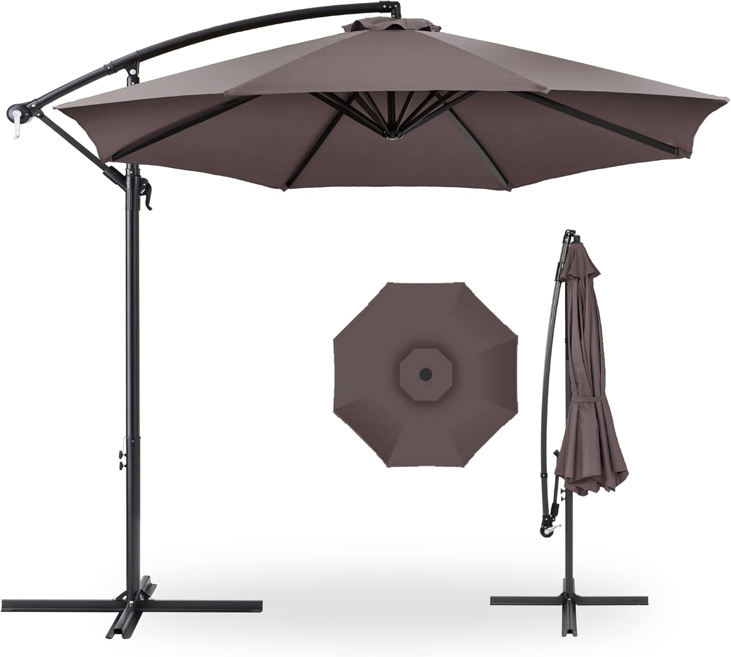 10Ft Offset Hanging Market Patio Umbrella W/Easy Tilt Adjustment, Polyester Shade, 8 Ribs for Backyard, Poolside, Lawn and Garden