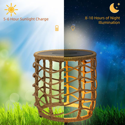 Boho Solar Nesting Tables with Built-In Lights - Set of 2, Weather-Resistant Wicker for Patio, Porch, Garden, Perfect Side Table for Outdoor Living, Natural &amp; Stylish Design