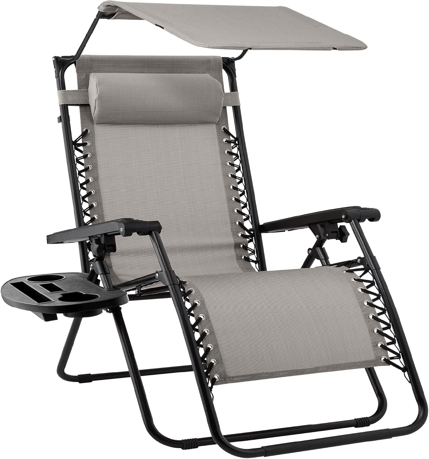 Folding Zero Gravity Outdoor Recliner Patio Lounge Chair W/Adjustable Canopy Shade, Headrest, Side Accessory Tray, Textilene Mesh - Navy Blue