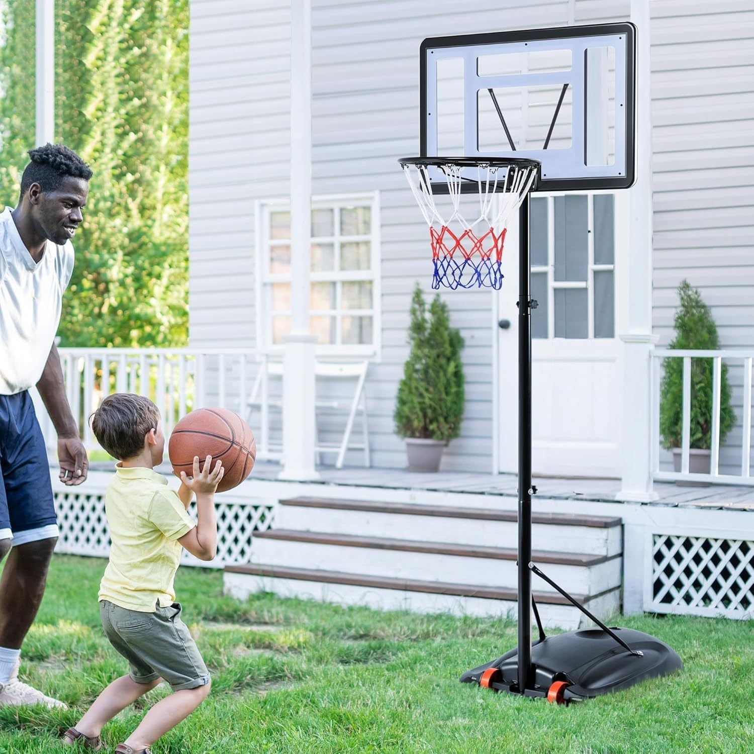 Kids Basketball Hoop Outdoor Portable Basketball Hoop Goal for Kids Youth &amp; Adults Basketball Court 6.8-9Ft Height Adjustable, 28&