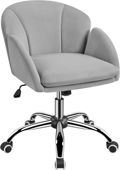 White Desk Chair Petal Cute Office Chair Faux Leather Swivel Desk Chair Vanity Chair with Back Modern Computer Rolling Chair for Bedroom