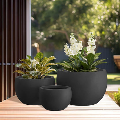 19.9&quot;,15.7&quot;,11.8&quot; Dia round Concrete Planter Set of 3, Outdoor/Indoor Large Bowl Plant Pots with Drainage Hole and Rubber Plug for Garden Patio Balcony Home, Black