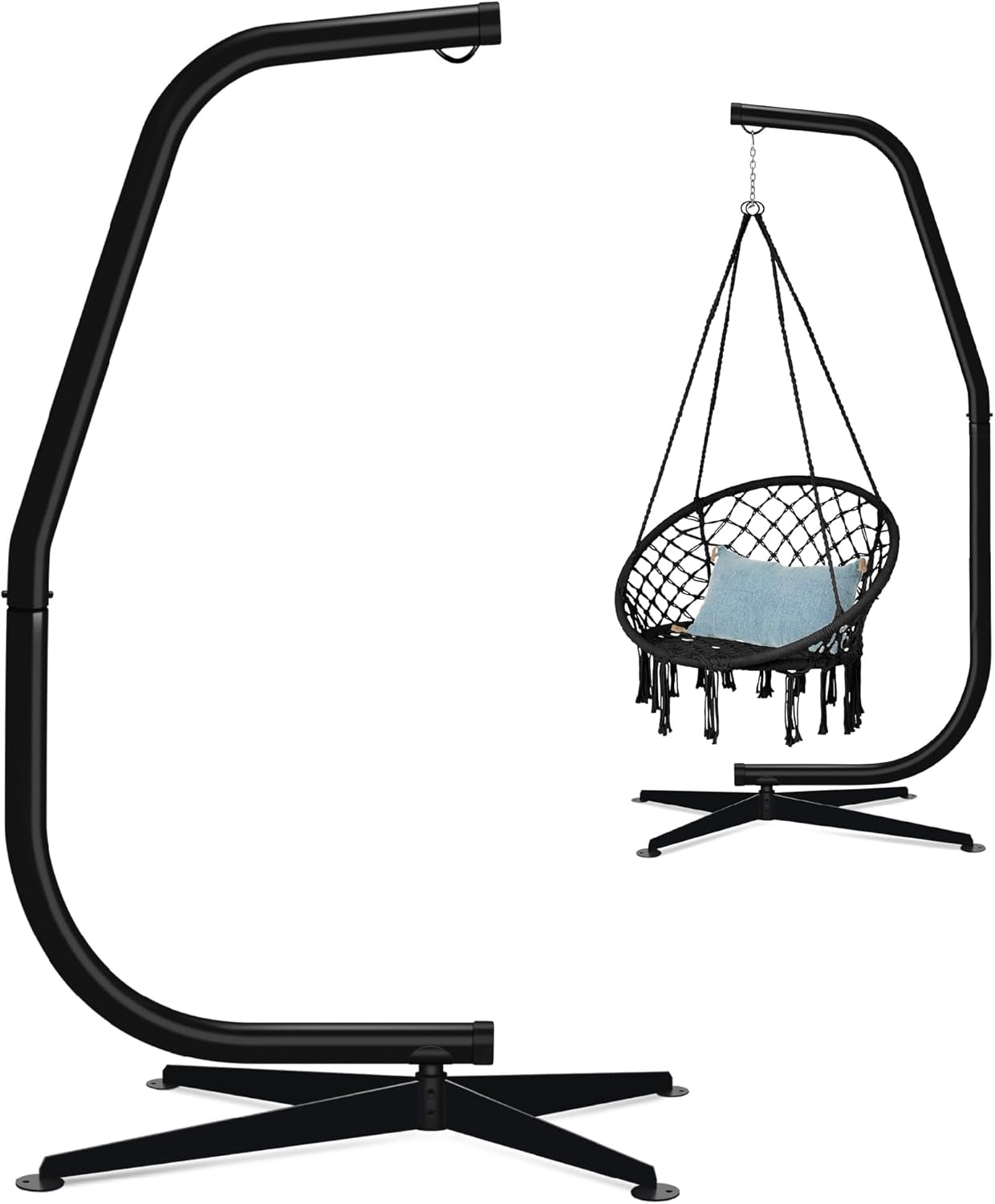 Metal Hanging Hammock C-Stand for Chair/Weather-Resistant Finish, Offset Base - Stand Only - Black