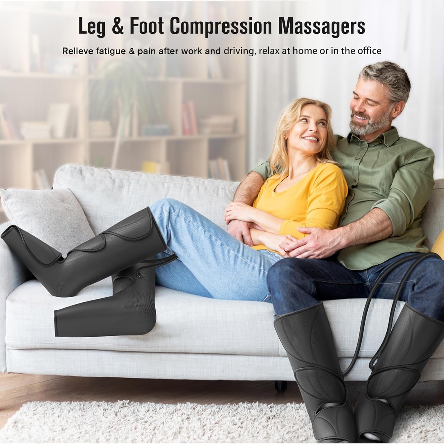 Leg Air Massager for Circulation and Relaxation Foot and Calf Massage with Handheld Controller 3 Intensities 2 Modes (With 2 Extensions)- FSA HSA Eligible