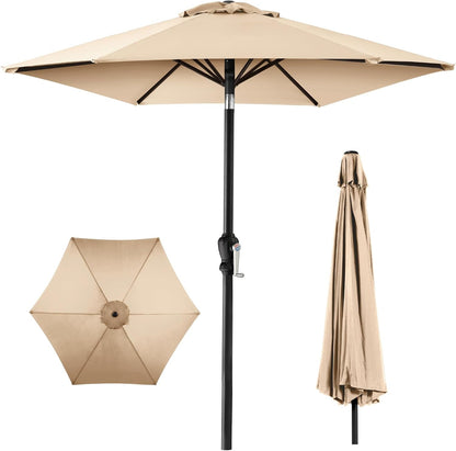 10Ft Outdoor Steel Polyester Market Patio Umbrella W/Crank, Easy Push Button, Tilt, Table Compatible - Tan