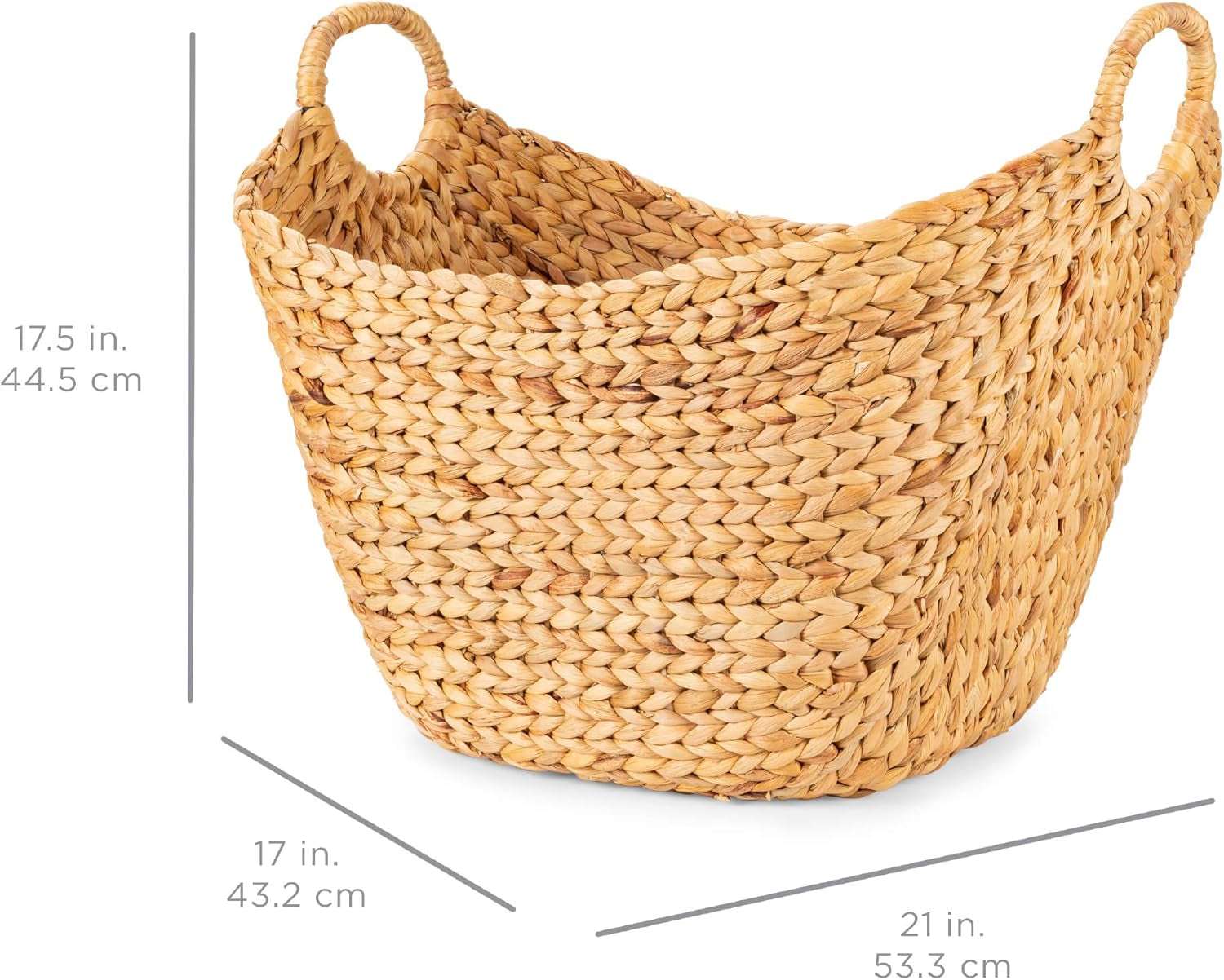 Large Vintage Laundry Basket Multipurpose Hyacinth Storage Basket, Handwoven French-Style Organizer Tote for Bedroom, Living Room, Bathroom, W/Handles - Natural