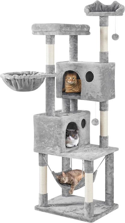 Multi-Level Cat Tree, Large Cat Tower with Condos Platform 64In, Cat House Cat Tree for Medium Cats Pink