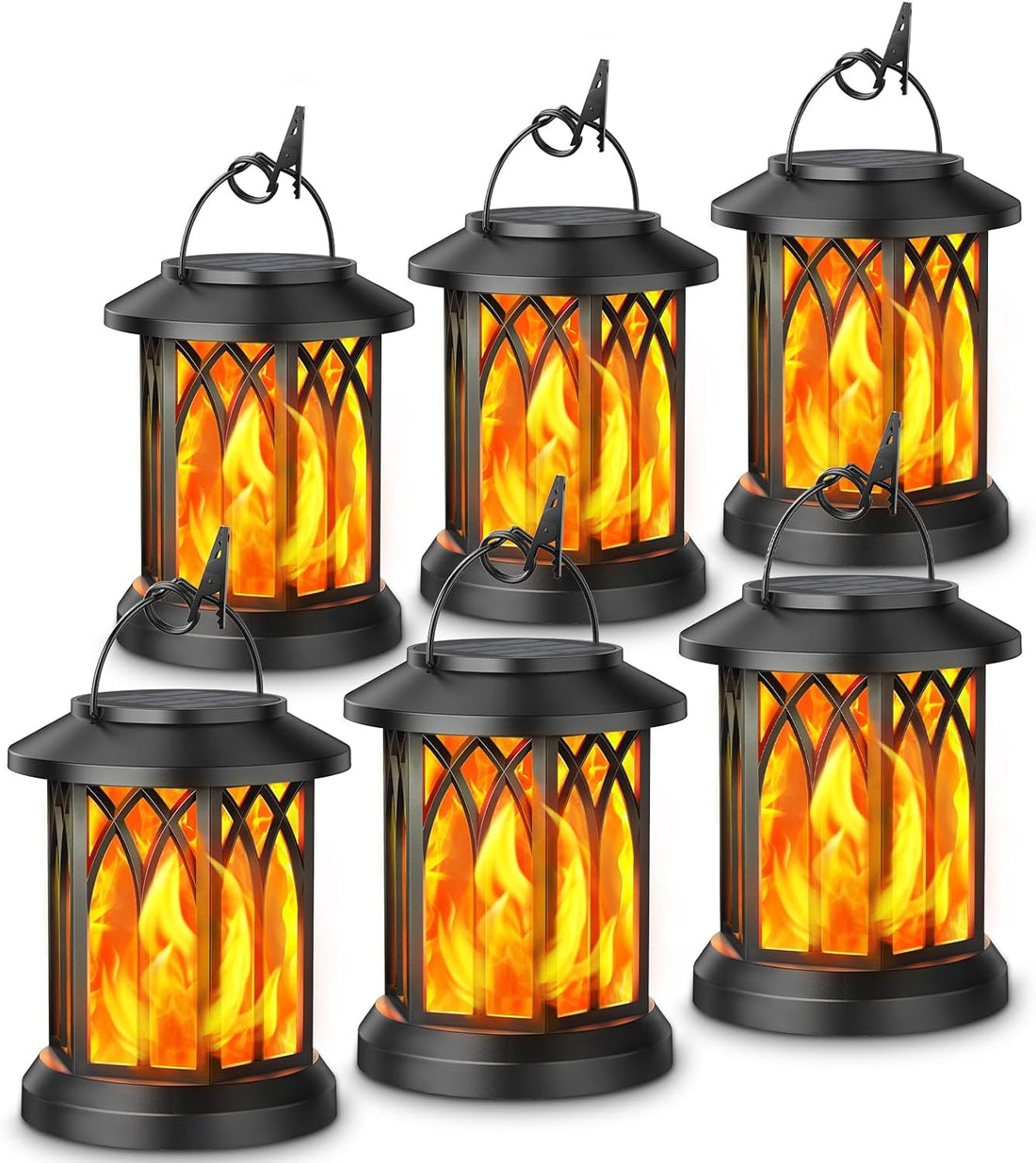 6 Pack Solar Lantern Outdoor Lights, Upgraded Flickering Flame Solar Lanterns Lights Outdoor Waterproof, Hanging Outdoor Solar Lanterns Lights, Solar Powered Lanterns for Yard Garden Decor