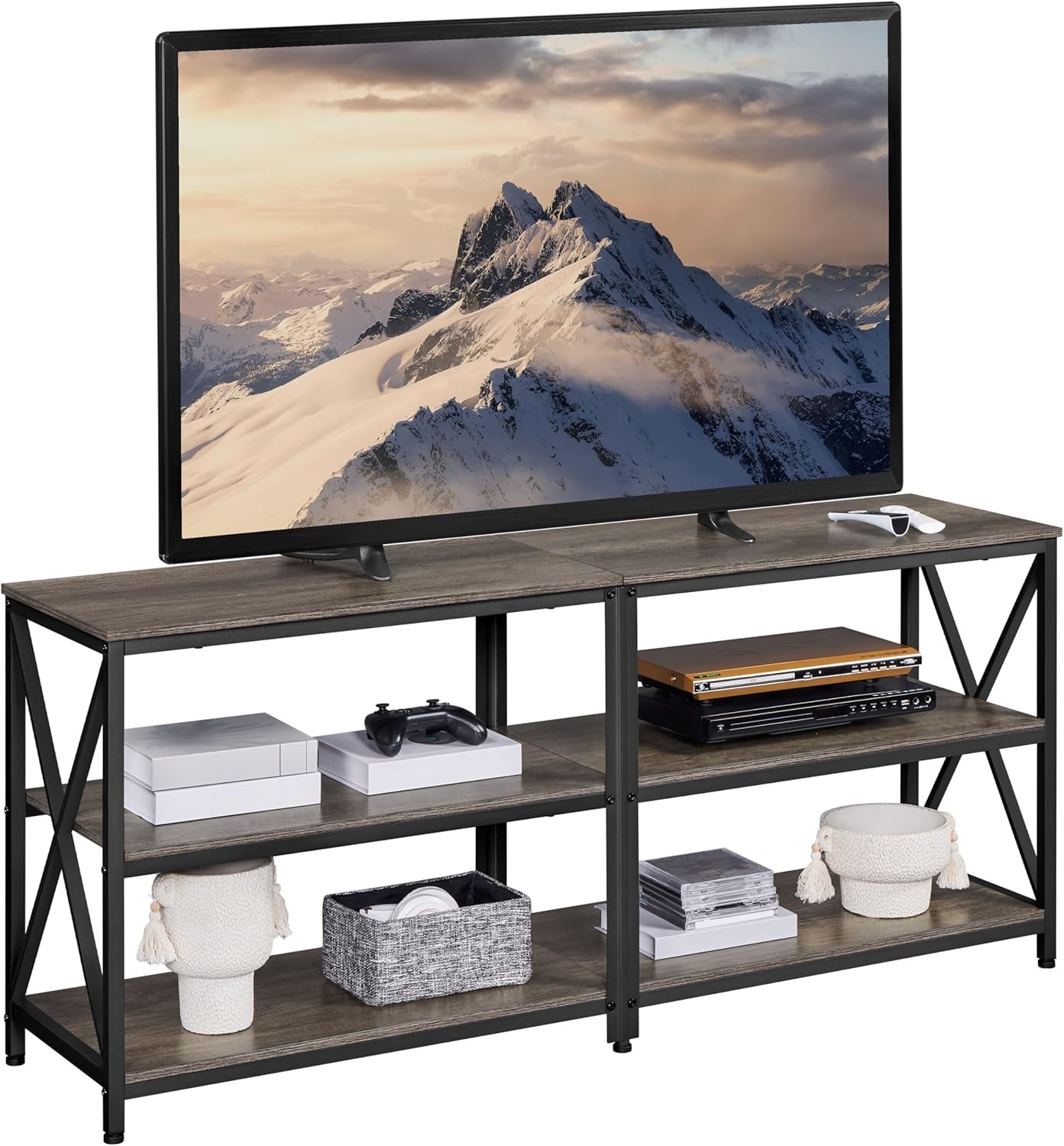 TV Stand for Tvs up to 70 Inches, Entertainment Center with 3-Tier Wooden Storage Shelves TV Console for Living Room, Rustic Brown