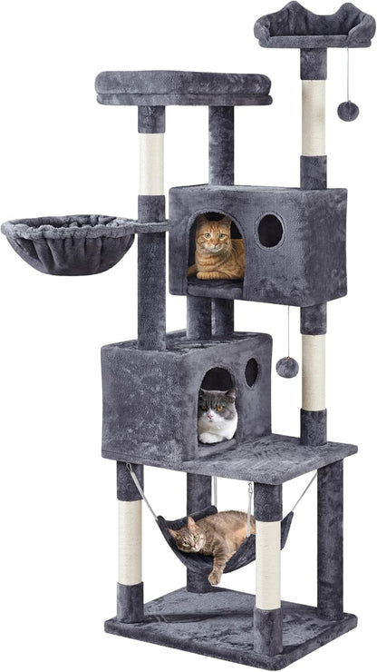 Multi-Level Cat Tree, Large Cat Tower with Condos Platform 64In, Cat House Cat Tree for Medium Cats Pink