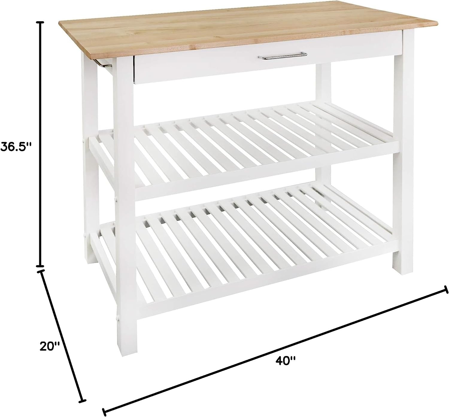 Kitchen Island with Solid American Hardwood Top, Natural/White, 40&quot; W (373-91)