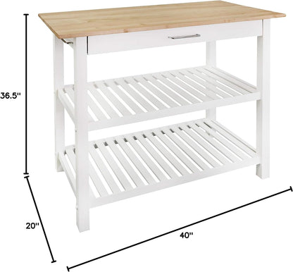 Kitchen Island with Solid American Hardwood Top, Natural/White, 40&quot; W (373-91)