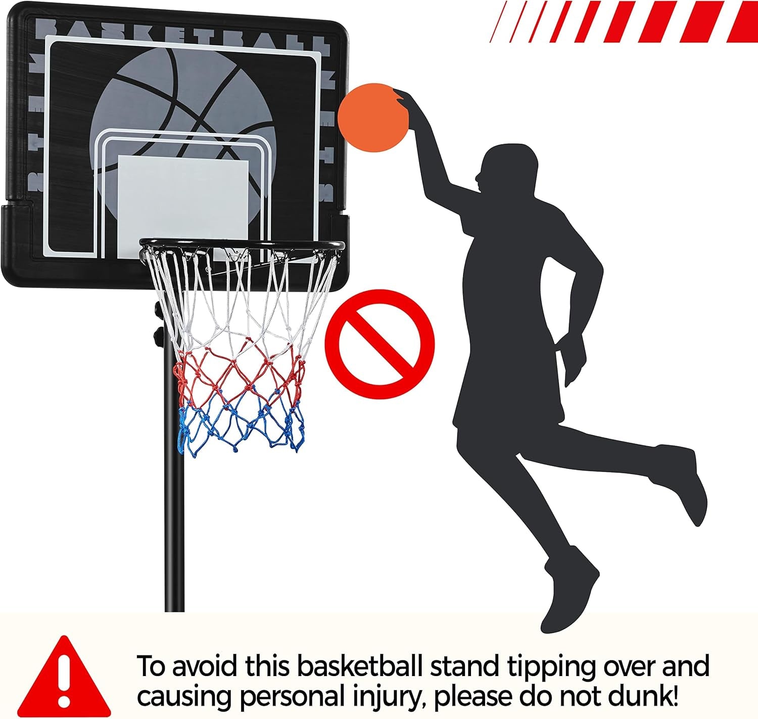 Kids Basketball Hoop Outdoor Stand Portable Basketball Goal System Set 7.6-8.6Ft Height Adjustable with PE Backboard W/ 2 Wheels Use for Indoor &amp; Outdoor Sports