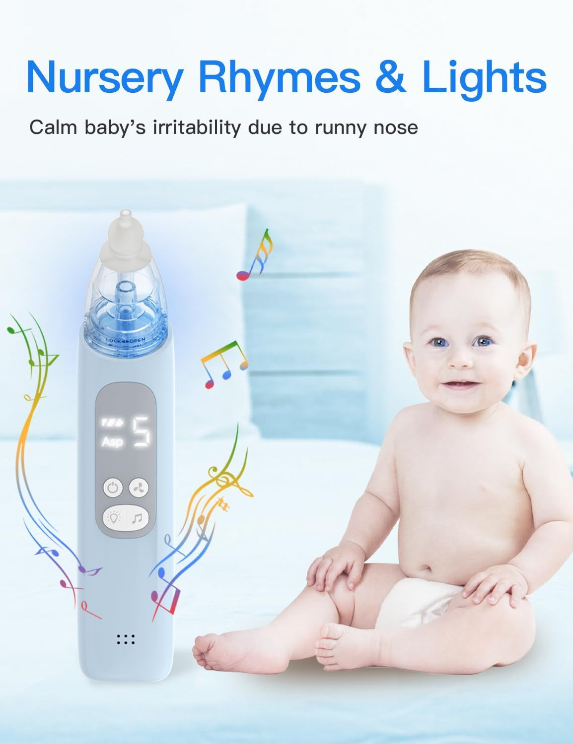 Baby Nasal Aspirator, Electric Nose Sucker with 5 Levels Suction, Soothing Light &amp; Nursery Rhymes