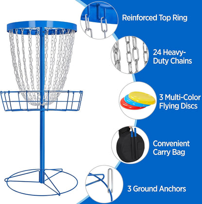 Portable Disc Golf Basket Target Disc Sports 12-Chain Practice Disc Golf Target Steel Hole Disc Golf Goals Catcher Indoor &amp; Outdoor, Blue/Red/Orange/Black