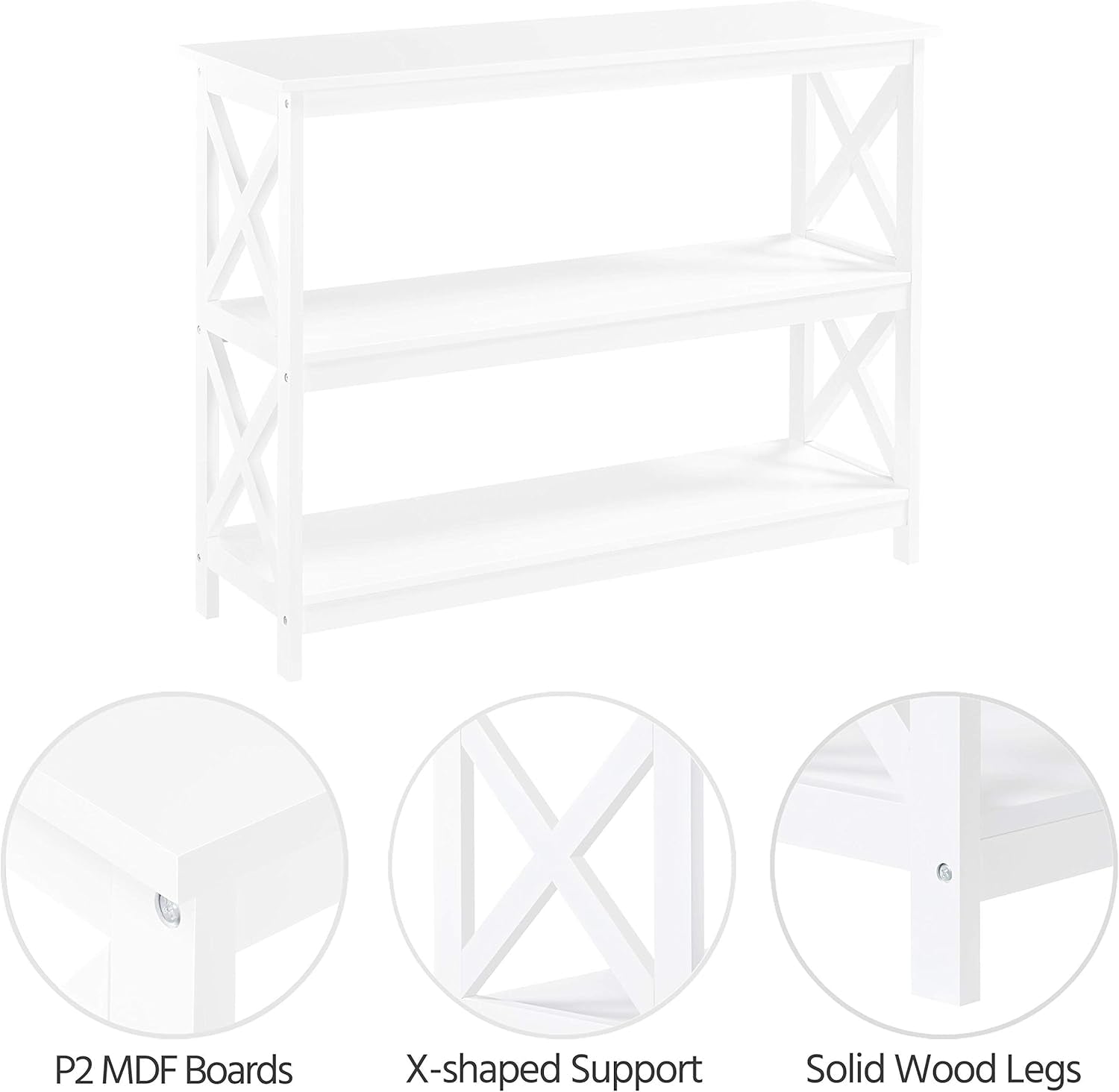 Console Table with 3 Storage Shelves, Entryway Table Sofa Side Table Narrow Long Bookshelf for Hallway Living Room, Accent Furniture, White