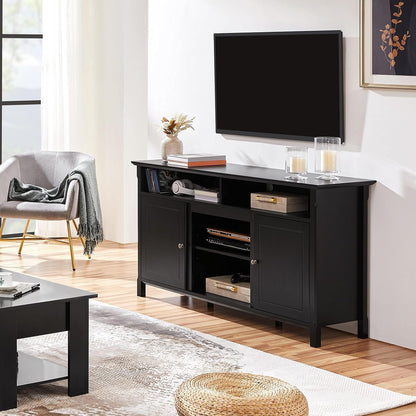 Black TV Stand for Tvs up to 65 Inch, Modern Media Entertainment Center with Double Doors, TV Cabinet TV Console with Storage for Living Room &amp; Bedroom, 31 in Tall