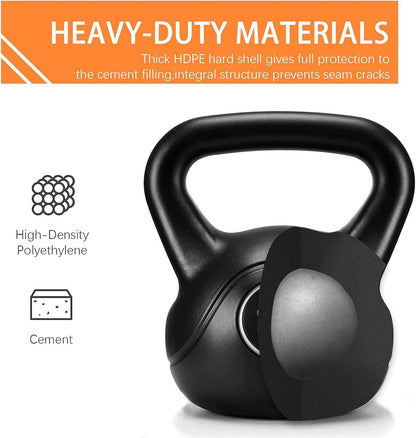 25Lbs Kettlebell Weight W/Hdpe Coated &amp; Wide Flat Base, Kettle Bell Weights W/Ergonomic Handle for Home Gym Fitness Workout Bodybuilding Weight Lifting, Black