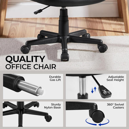 Armless Office Chair Ergonomic Desk Chair Low Back PU Leather Adjustable Swivel Chair Computer Task Chair, Black