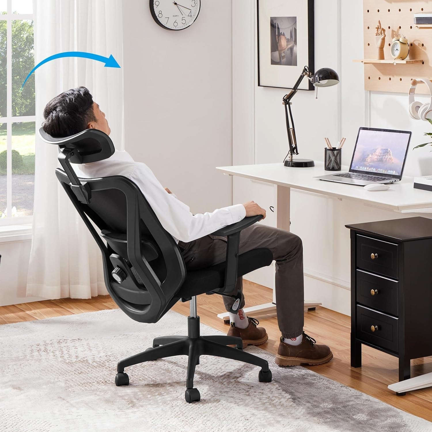 Ergonomic Office Chair Desk Chair High Back Mesh Computer Chair Study Chair with Lumbar Support Adjustable Armrest, Backrest and Headrest for Home Office Working Black