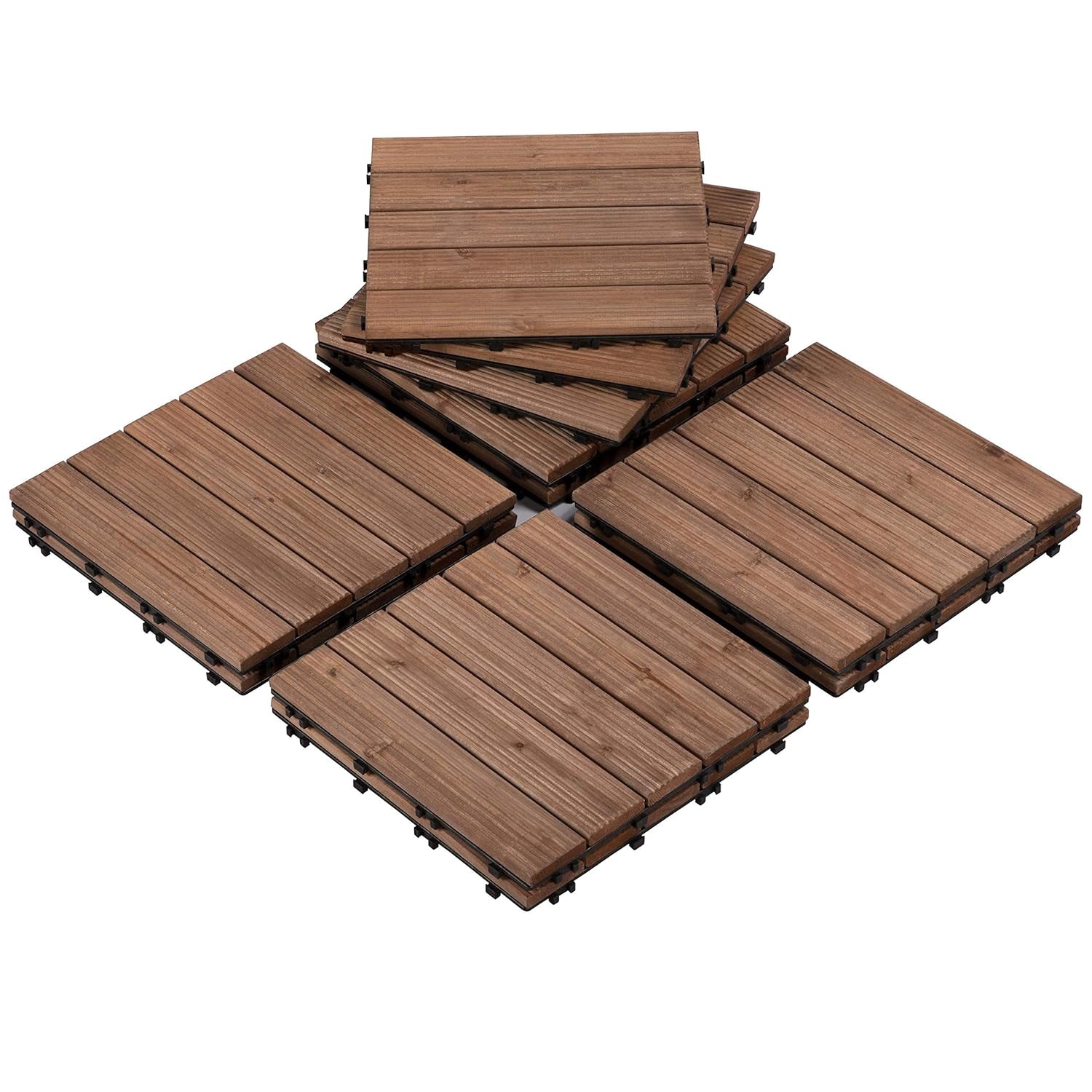 11Pcs Patio Deck Tiles 12 X 12In Interlocking Wood Floor Tiles Indoor &amp; Outdoor for Patio Garden Deck Poolside Tiles, Black