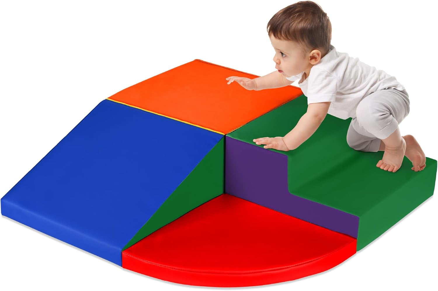 4-Piece Kids Climb &amp; Crawl Soft Foam Block Activity Play Structures for Child Development, Color Coordination, Motor Skills - Earth Tone