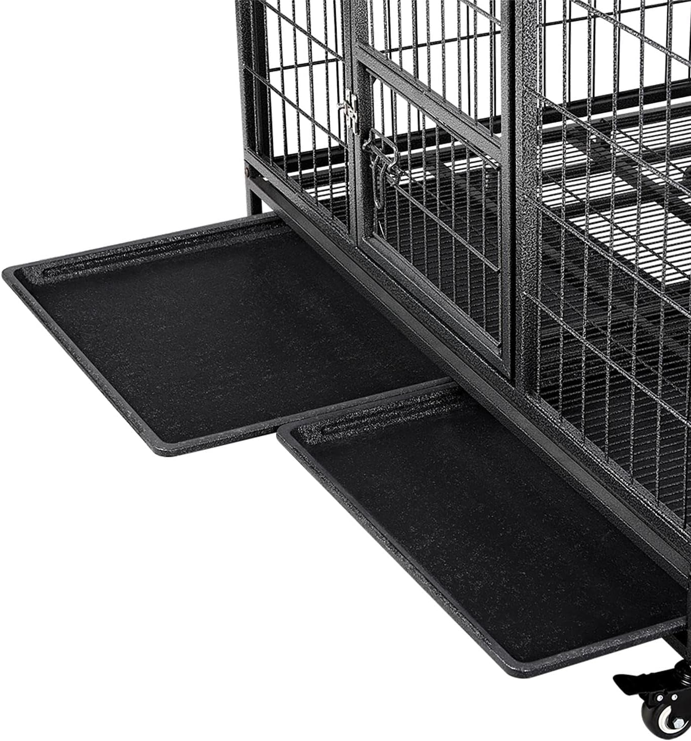 42-Inch Dog Crate Heavy Duty Metal Dog Crate for the House Indoor Dog Kennel for Small/Medium/Large Dogs W/Double Doors &amp; Locks &amp; Double Tray &amp; Lockable Wheels Pet Cage Black