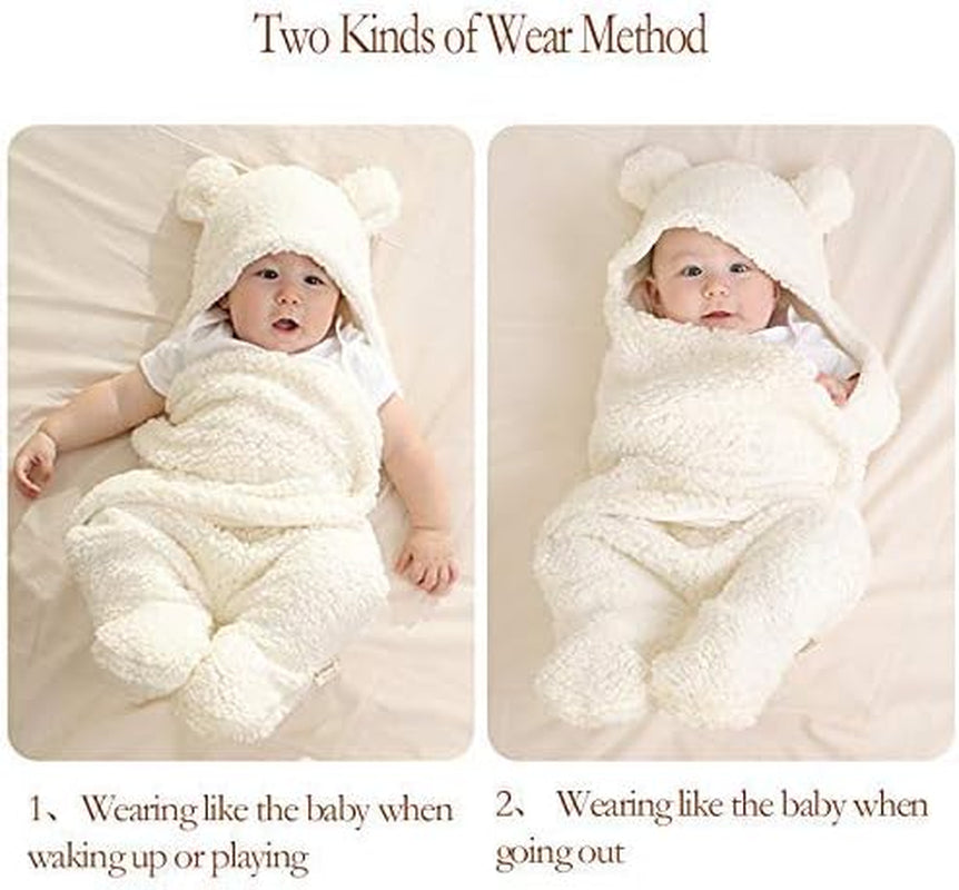 Baby Swaddle Blanket Boys Girls Cute Bear Plush Essential Receiving Blanket Ultra-Soft Newborn Registry Sleeping Wraps for Infant 0-6 Months - White