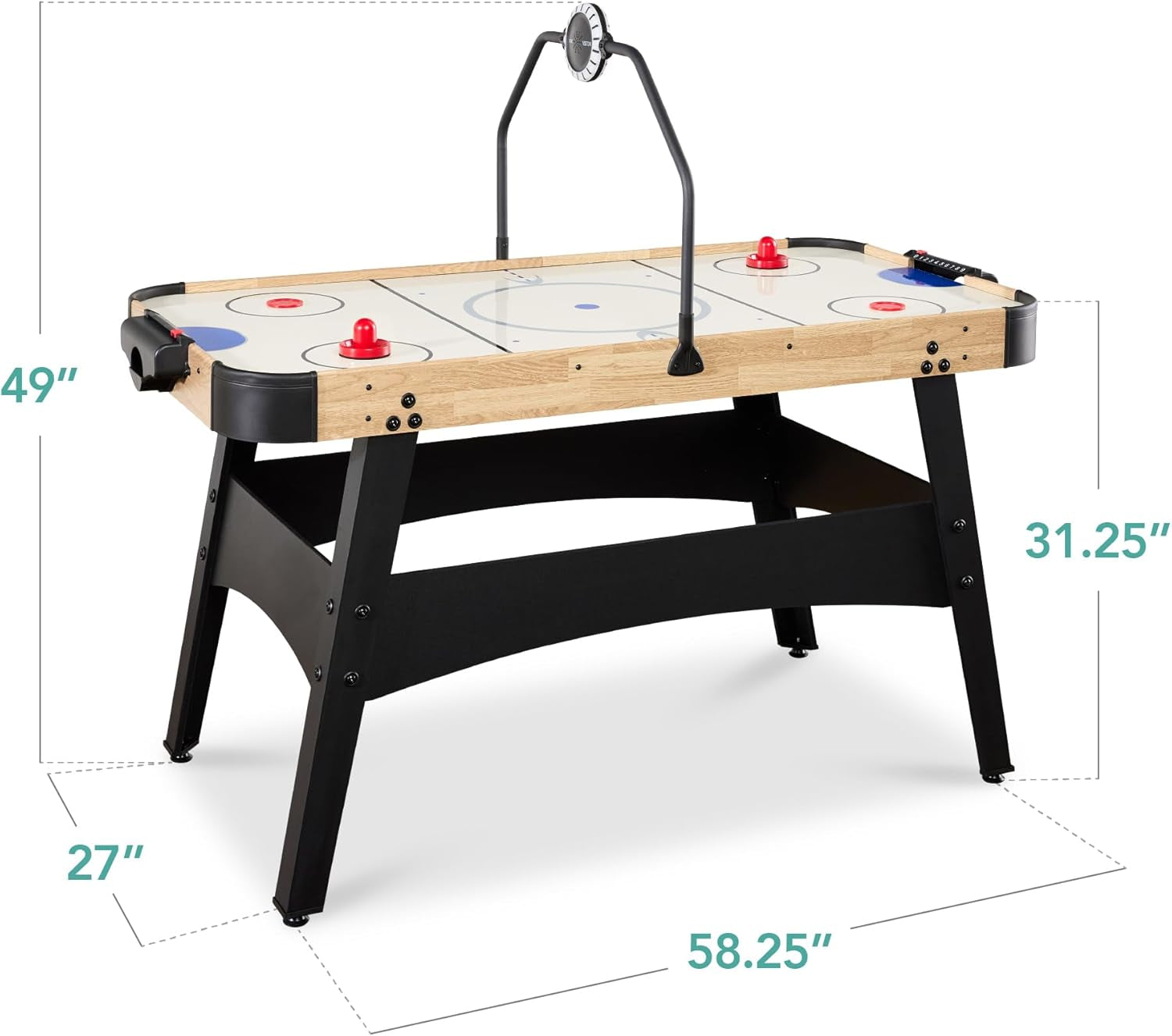 LED 54 Inch Air Hockey Game Table W/Light-Up Scoreboard, Powerful Motor, AC Outlet. Includes 2 Pucks, 2 Pushers