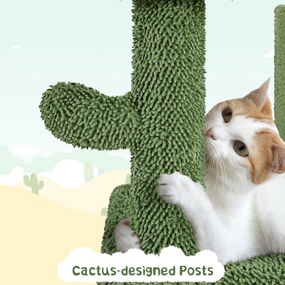 Cactus Cat Tree, 63″ H Multi-Level Cat Tower for Indoor Cats, Cat Climbing Tower Tall Cat Tree with Sisal-Covered Scratching Posts &amp; Condo &amp; Hammock, Cat Furniture Activity Center for Kitten