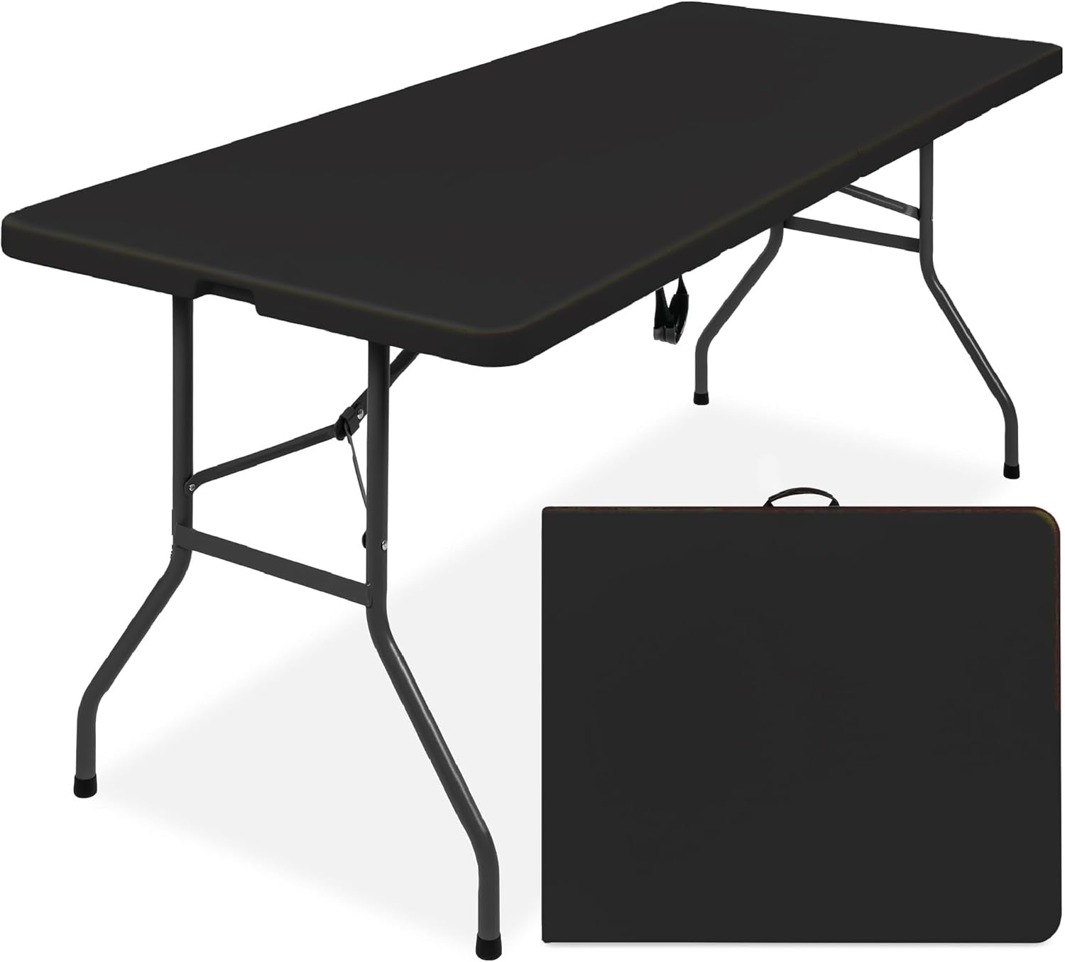 8Ft Plastic Folding Table, Indoor Outdoor Heavy Duty Portable W/Handle, Lock for Picnic, Party, Pong, Camping - White