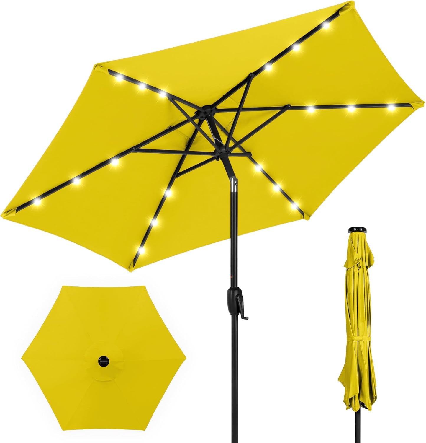 10Ft Solar Polyester LED Lighted Patio Umbrella W/Tilt Adjustment and Uv-Resistant Fabric - Tan