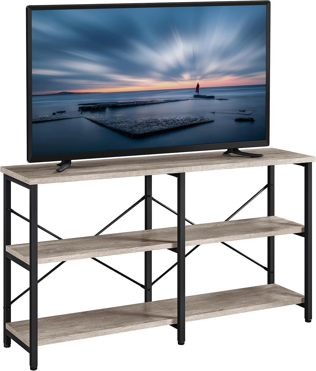 TV Stand for TV up to 65 Inch, 55 Inch Media Console Table with 3-Tier Storage Shelves for Living Room, Entertainment Center with Metal Frame, Rustic Brown