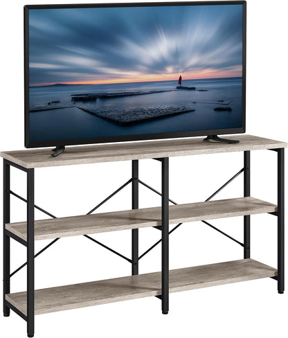 TV Stand for TV up to 65 Inch, 55 Inch Media Console Table with 3-Tier Storage Shelves for Living Room, Entertainment Center with Metal Frame, Rustic Brown