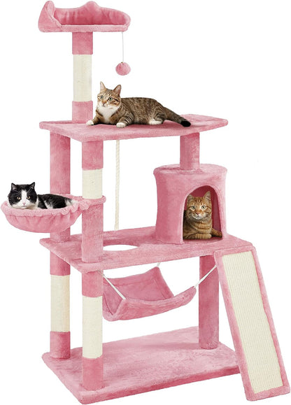 63.5″ H Cat Tree, Multi Level Cat Tree Condo with Basket Hammock Scratching Post, Cat Furniture for Indoor Cats